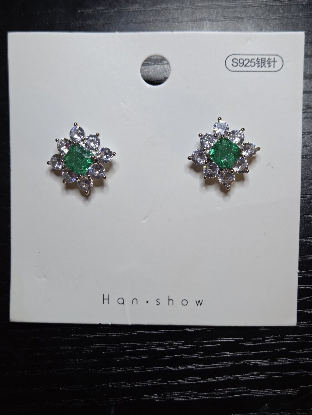 Green & Clear Crystal Square Stud Earrings - Sterling Silver